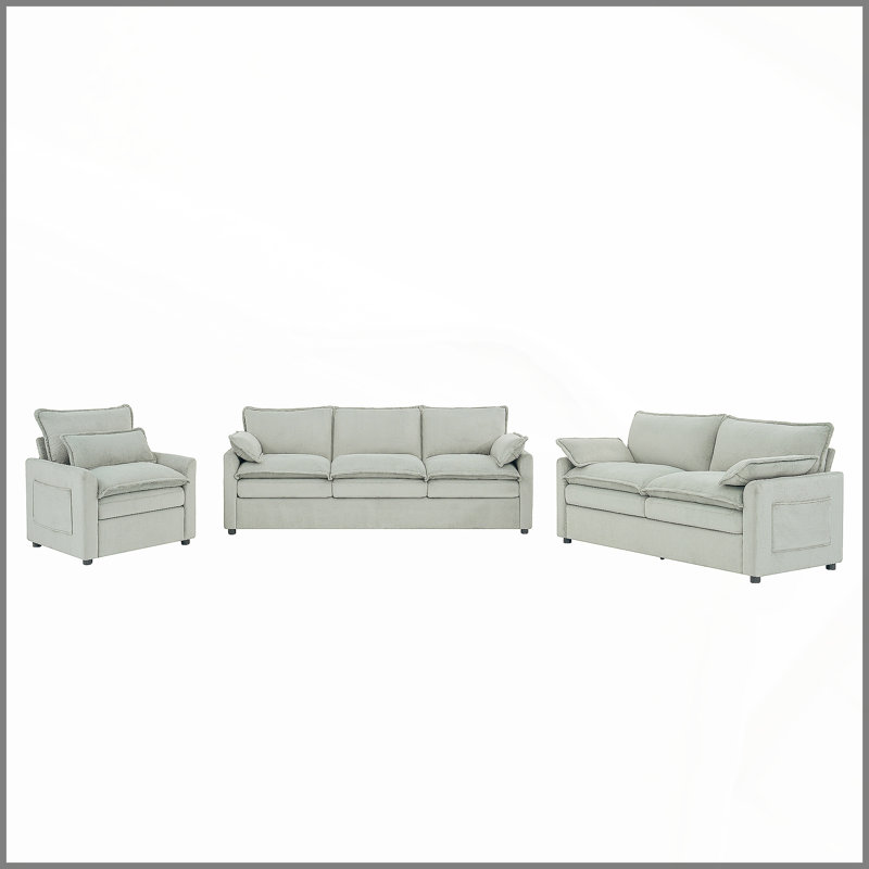 Ensemble de canapés Modern, Vert, 3 pièces: canapé, fauteuil, causeuse