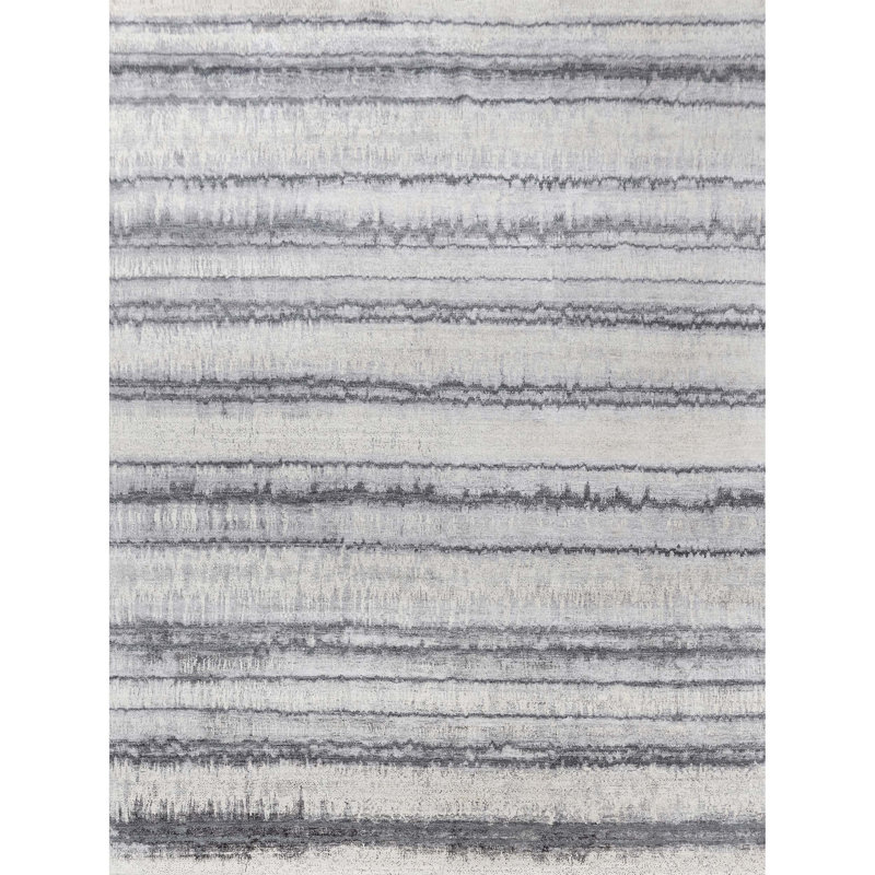 Handmade Silk and Wool Striped Area Rug, Rectangle 9' x 12'