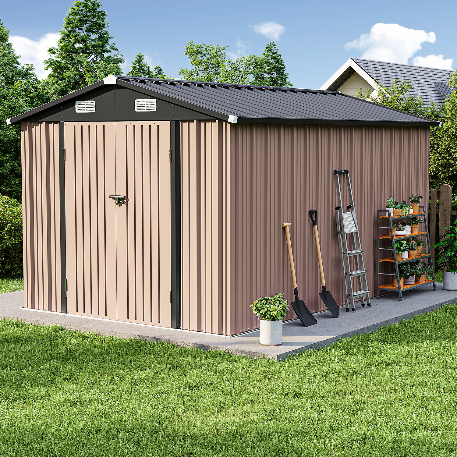 JolyDale 8 Ft. W X 12 Ft. D Outdoor Metal Storage Shed With Metal Base