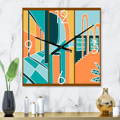 Geometric Shapes Building Windows In Vintage Style - Modern Wall Clock