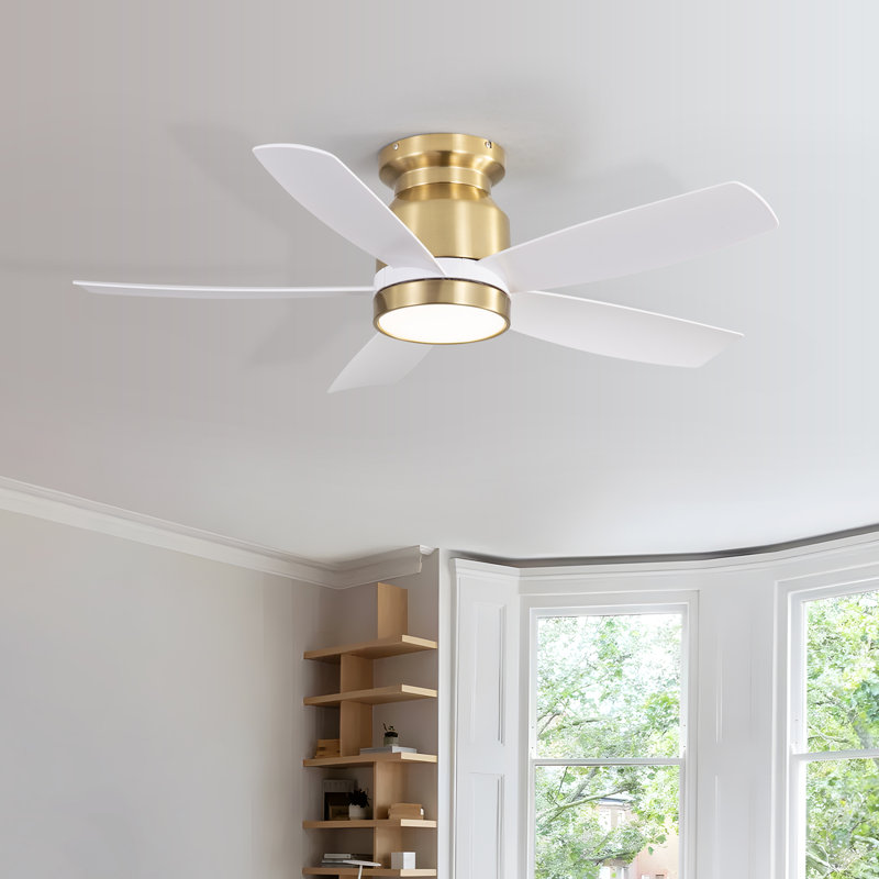 Rita 42" 5-Blade Gold Modern Ceiling Fan Light With 6-Speed Adjustable Wind Speed, Gold/White
