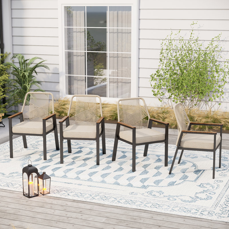 Patio Dining Chair Metal Rattan Chairs , 4