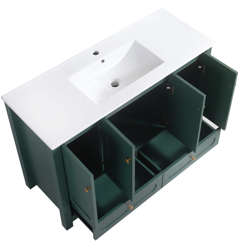 Meuble-lavabo 48 po avec lavabo en céramique - Rangement abondant 4 portes à fermeture en douceur et 2 tiroirs en bois massif pour une apparence moderne fabriquée à partir d'une esthétique contemporaine
