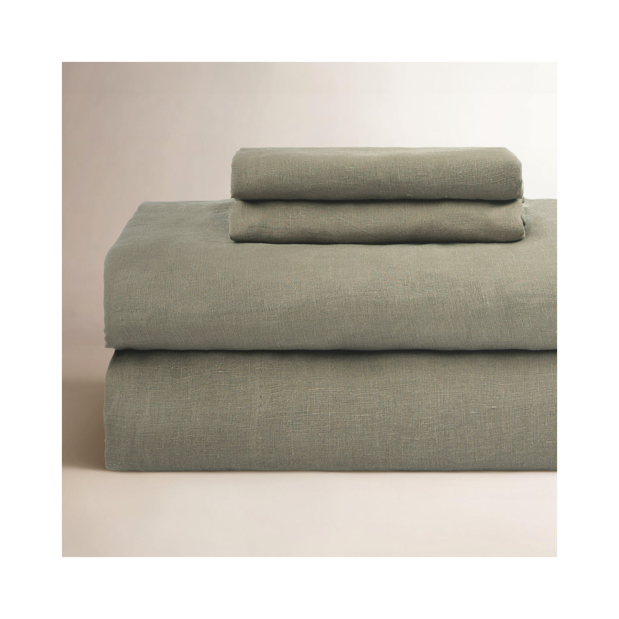 100% French Linen Sheet Set, Twin XL Sheet Set with 1 Pillowcase, Moss