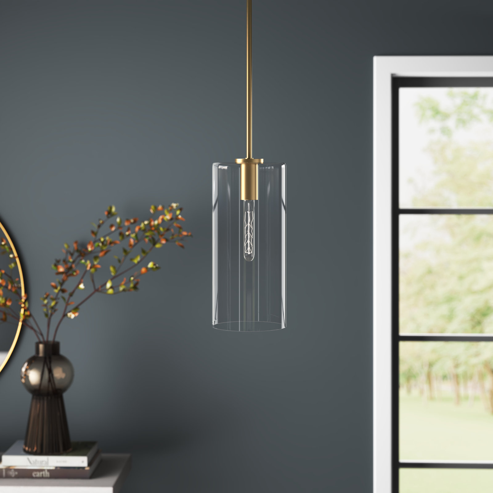 Keaz Single Light Glass Dimmable Pendant, Gold