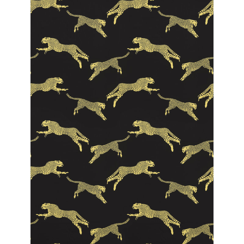 Leaping Cheetah Fabric, Black Magic