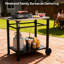 Chariot de barbecue extérieur à 2 niveaux, plateau en acier inoxydable, structure noire, grandes roues, crochets pour ustensiles, table de préparation de barbecue mobile pour terrasse, jardin, support pour four à pizza, grand chariot de rangement inférieur, et