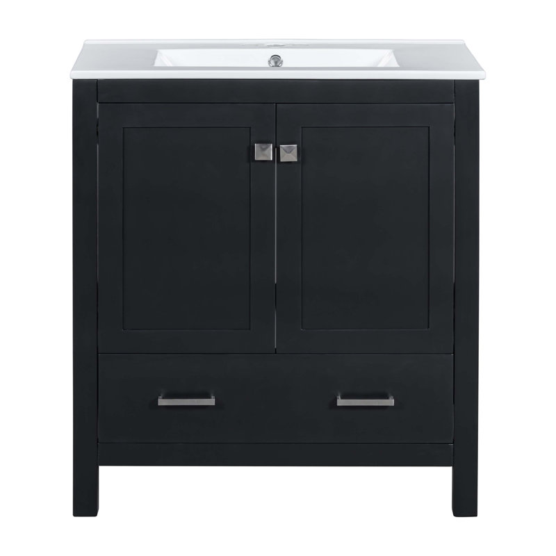 Meuble-lavabo 30 po avec lavabo simple, armoire encastrée Combo, Noir, noir, noir, noir