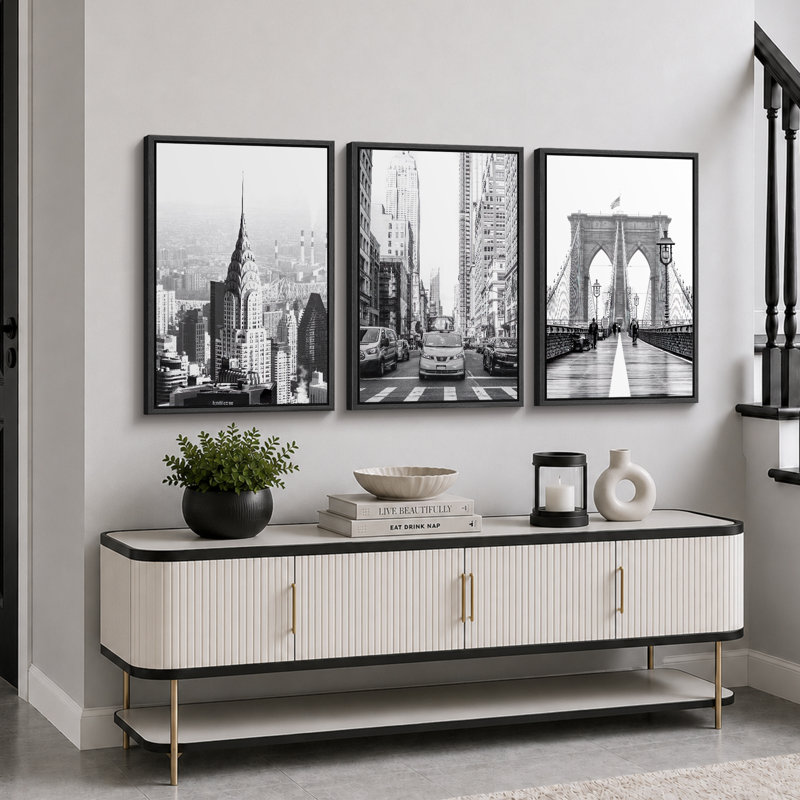 NYC New York Cityscape Urban Architecture Photography Realism Scenic Landscape Decor, Black Floater Framed, 36" H x 72" W