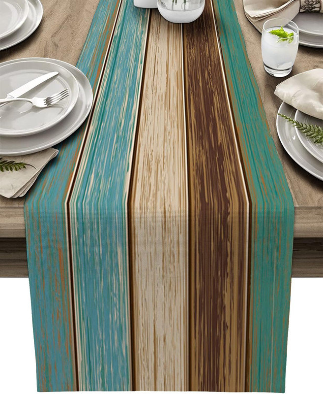 Chemin de table en lin de coton 13 x 84 pouces Chemin de table en bois de grange rustique dégradé mer vert gris antidérapant ensemble de cuisine
