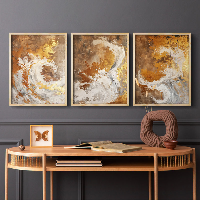 Abstract  Series  CXLV  -Set Of 3 Framed Giclee Prints -Ready to Hang, Natural Framed, 10" H x 8" W