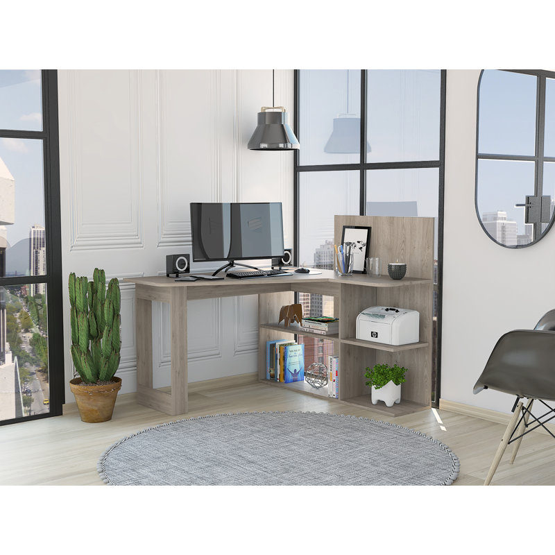 Bureau d'ordinateur en L Jayleanna, Gris pâle