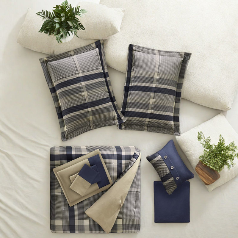Ensemble de literie à carreaux haut de gamme de qualité supérieure, microfibre hypoallergénique, conception marine moderne pour le confort de la chambre à coucher
