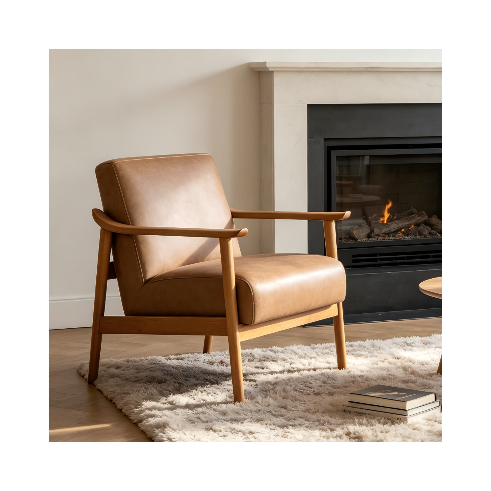 Mid Century Modern Solid Wood Armchair, Brown