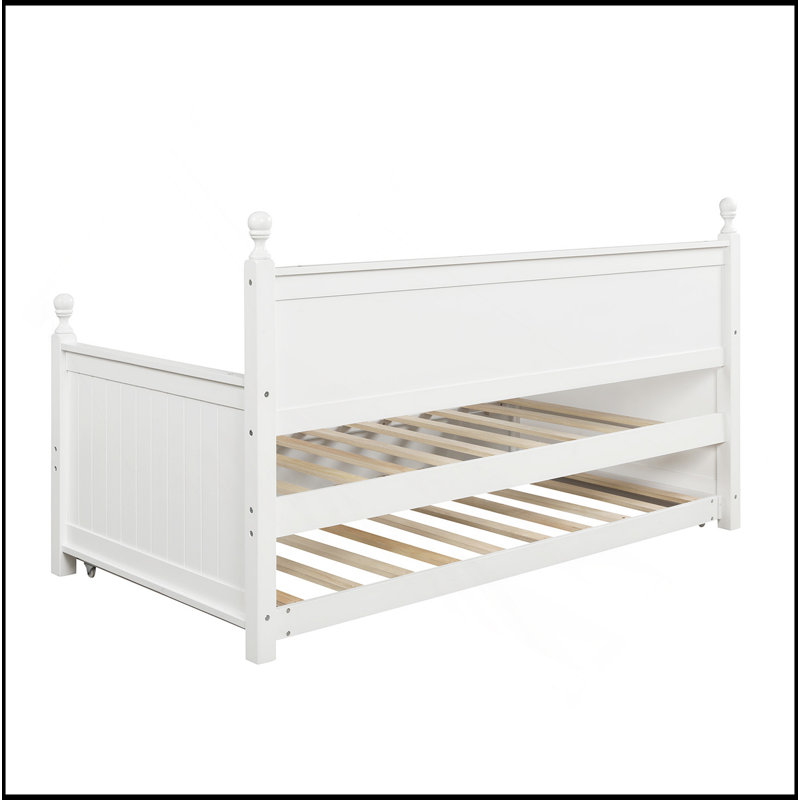 Twin Size Wood Daybed With Twin Size Trundle (White)