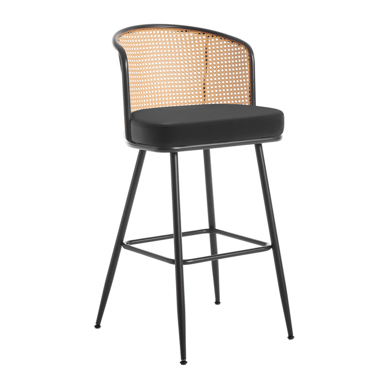 Tabouret rembourré Cane, Noir, Tabouret de bar (siège d'une hauteur de 29 po), 3