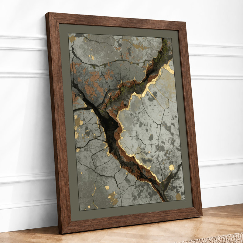 Weathered Stone Industrial - Framed Print, A2 - 59.4 x 42.0 cm, Walnut