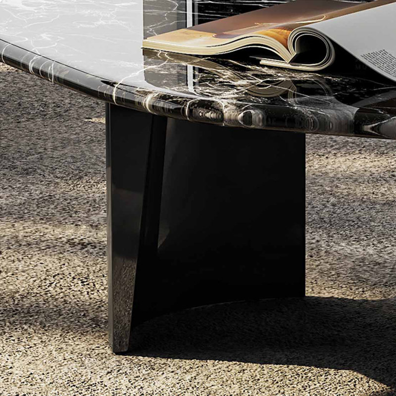 Table basse irrégulière en marbre, H 15,7 po x L 59,1 po x l 31,5 po, Noir / blanc