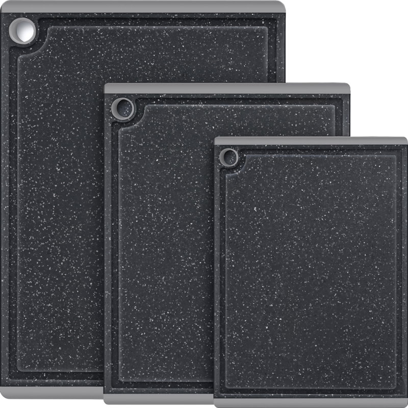 Light Gray Plastic 3-Piece Cutting Board Set with Non-Slip Feet