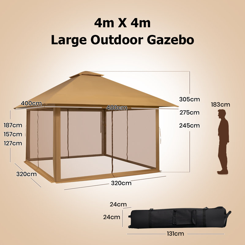  4m X 4m Pop Up Gazebo Canopy Tent W/ Netting Mesh Sidewalls