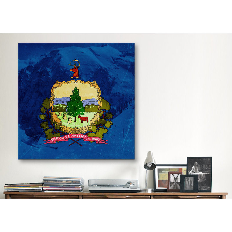 «Flags Vermont Skiing», impression sur toile tendue, H 18 po x l 18 po x P 1,5 po, Pas de tapis, Toile tendue