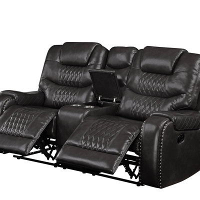 Braylon Magnetite Synthetic Leather Recliner Loveseat With Cupholder Console