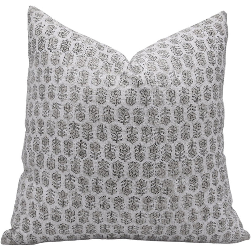 Housse de coussin en lin Elegant, Carré, 24 po x 24 po, Grey Floral 2