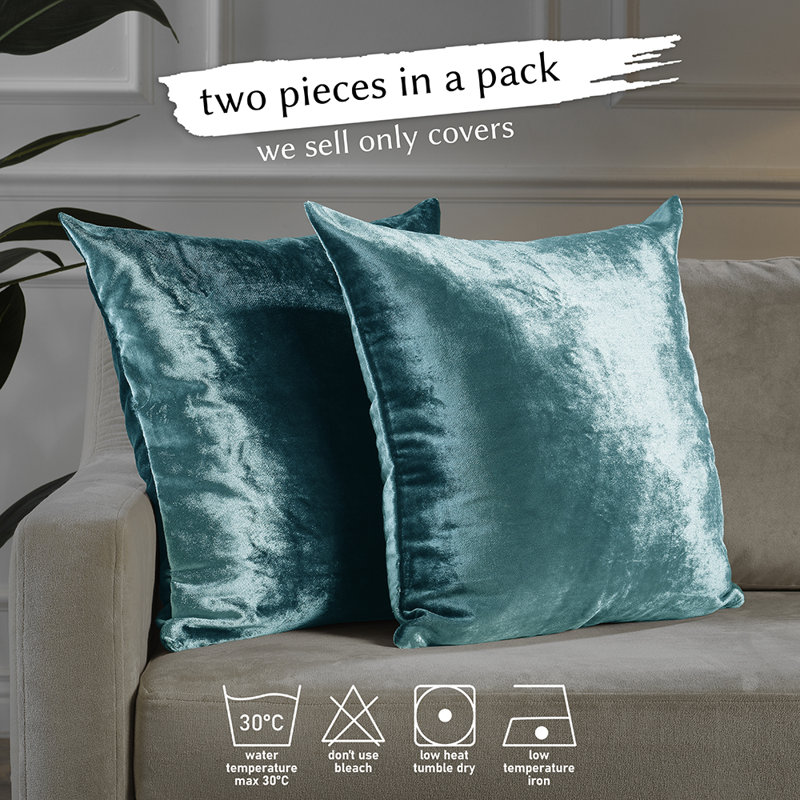 Shiny Velvet Pillow Cover, H 12 po x l 12 po, Azure, Carrée