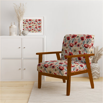 Watercolor Poppies - Motif floral rouge - Fauteuil rembourré Cottage