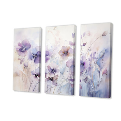 Fleurs mauves mystiques III - ensemble de reproductions de toiles abstraites botaniques