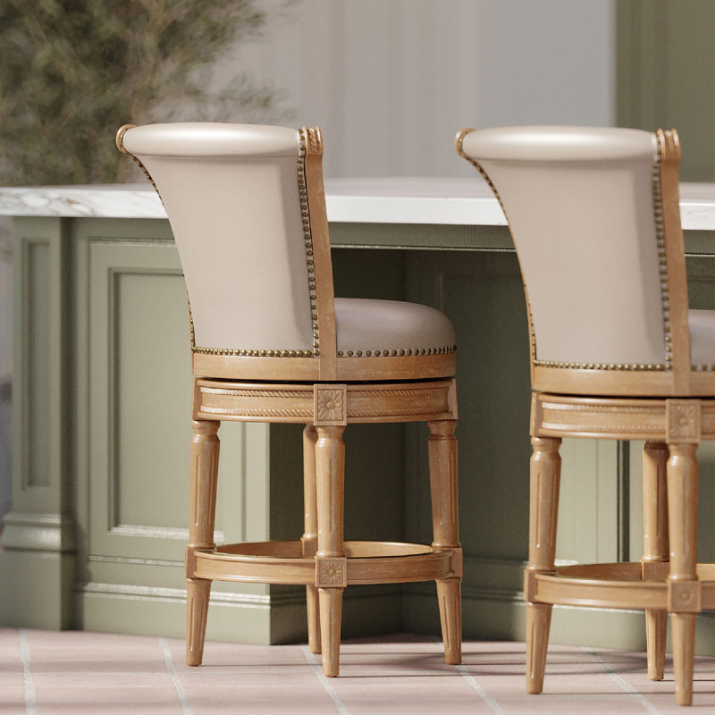 Weathered Oak Swivel Counter Stool with Vegan Leather Upholstery