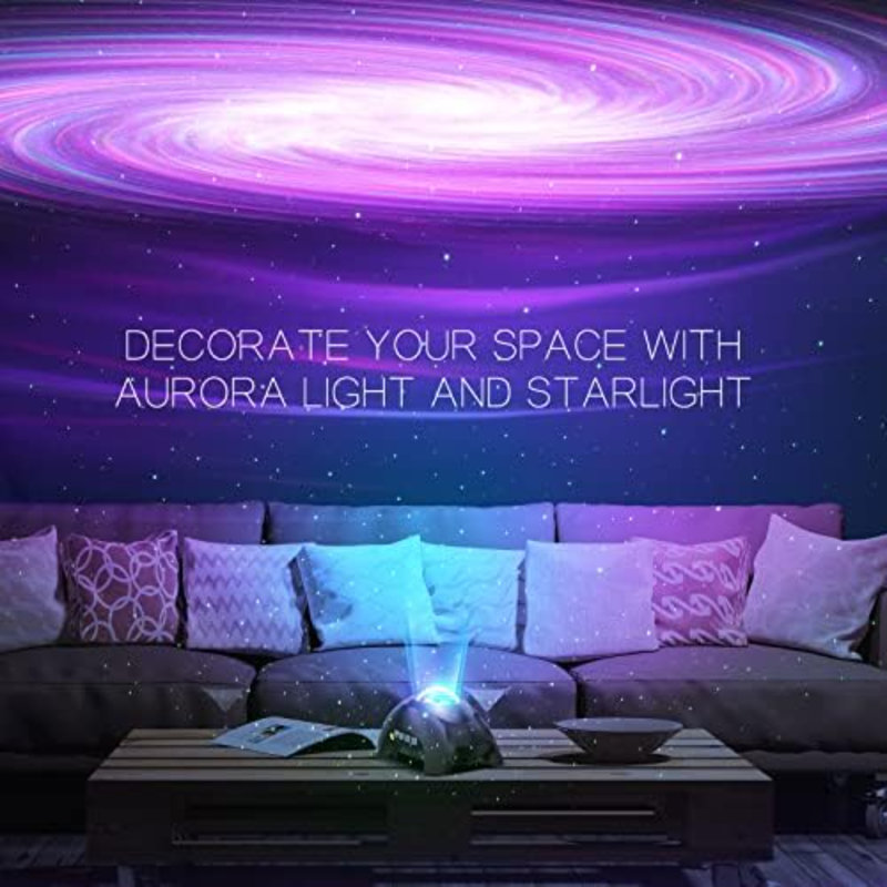 Projecteur Aurora Northern Galaxy Light avec 33 effets de lumière, veilleuse à DEL pour la chambre à coucher, télécommande, bruits blancs, haut-parleur Bluetooth pour les fêtes, noir de jais