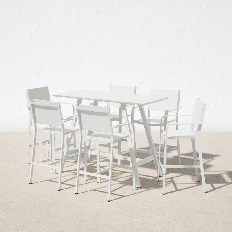 Pangea Home Sunset White Rectangular Aluminum Outdoor Bar Table – Modern Minimalist Patio Pub Table with Rust-Free Frame