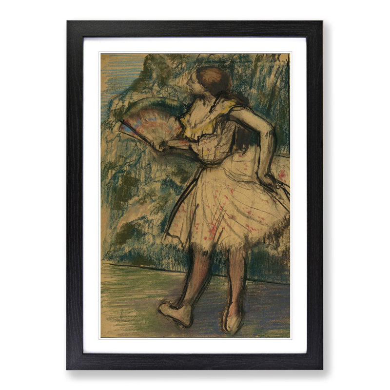 Ballet Ballerina Dancer with a Fan by Edgar Degas - Picture Frame Painting, Black Framed, 36cm H x 27cm W x 2cm D