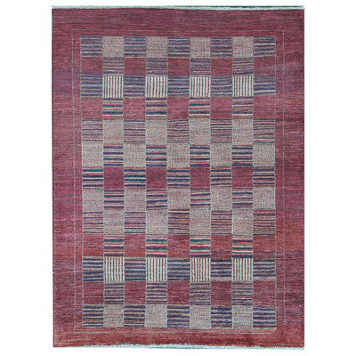 Hand-Knotted High-Quality Red and Blue Area Rug