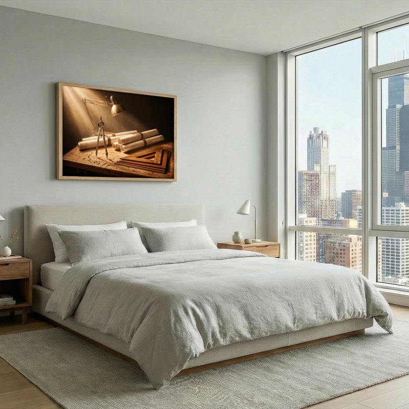 Ensemble de 1 tableau sur toile représentant des outils d'architecture, 32"H x 48"W, Natural