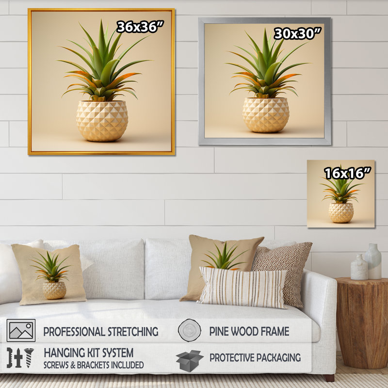 Bauhaus, minimalisme, ananas II - ananas, art mural, Cadre photo argenté, H 16 po x l 16 po x P 1 po