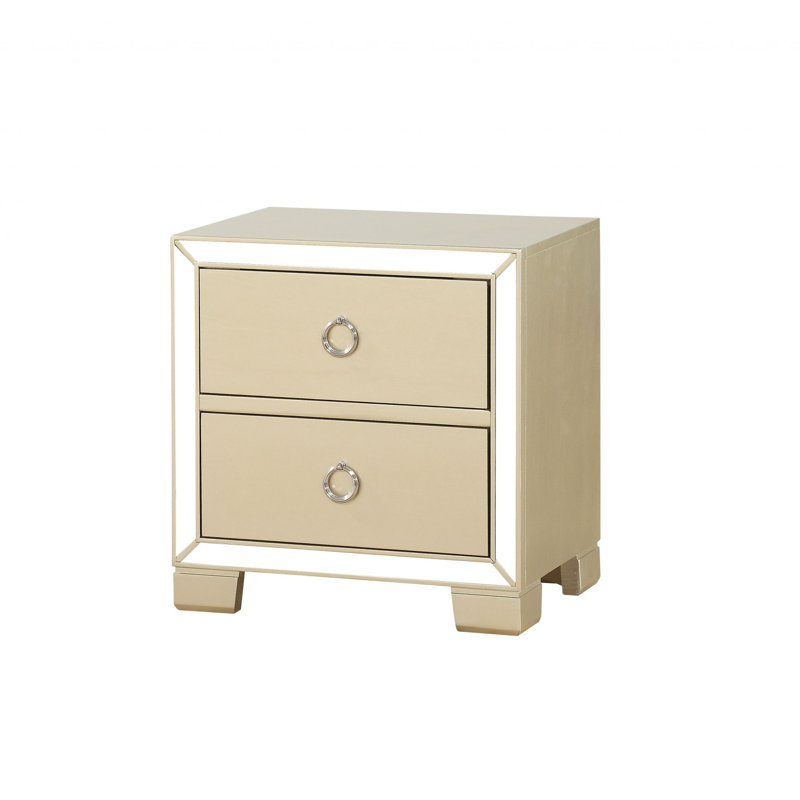 Table de chevet 2 tiroirs en bois massif beige