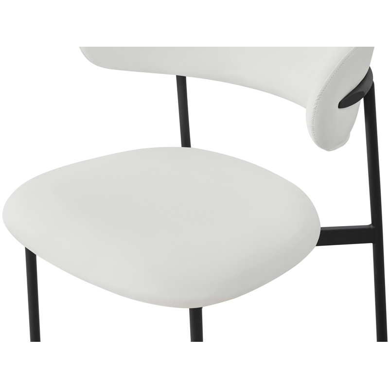 Lupita Upholstered Back Side Chair Dining Chair, Off-White Vegan Leather, Matte Black