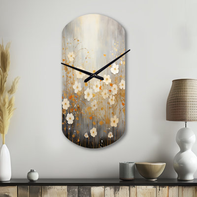 Minimalisme jaune, fleur blanche, collage I - fleur de cerisier, horloge murale asymétrique