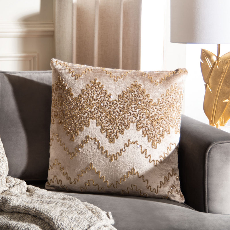 Gold Embroidered Velvet Square Throw Pillow