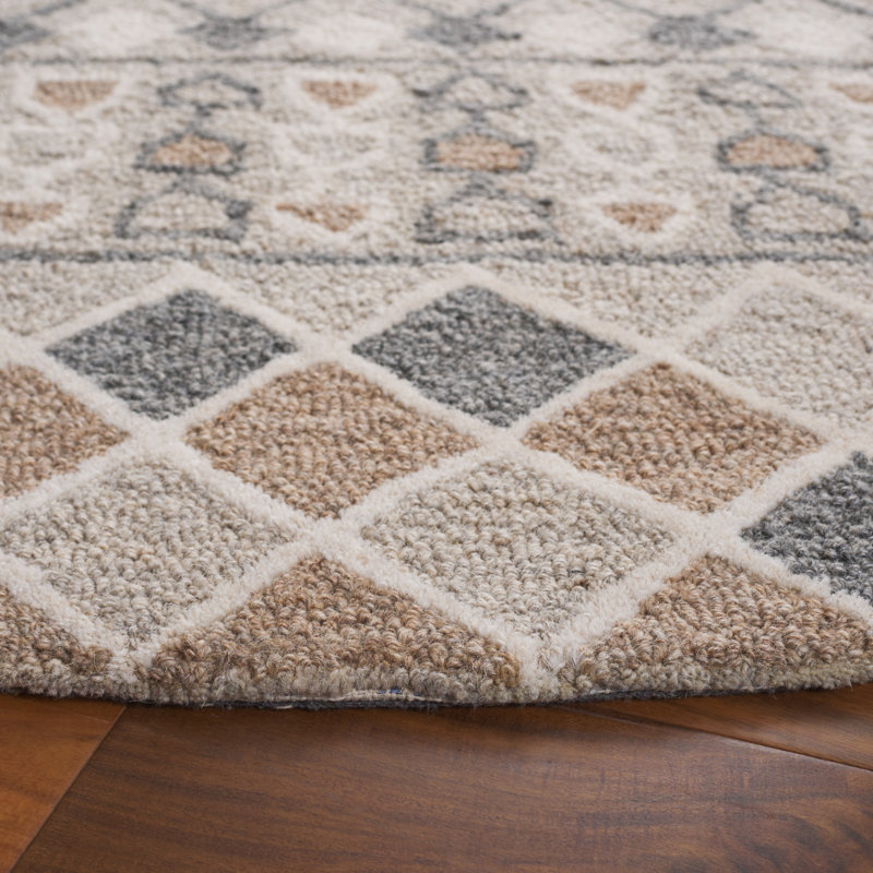 Xendaya Ebony Hand Tufted Wool Cotton Southwestern Rug in Grey/Ivory, Round 6'