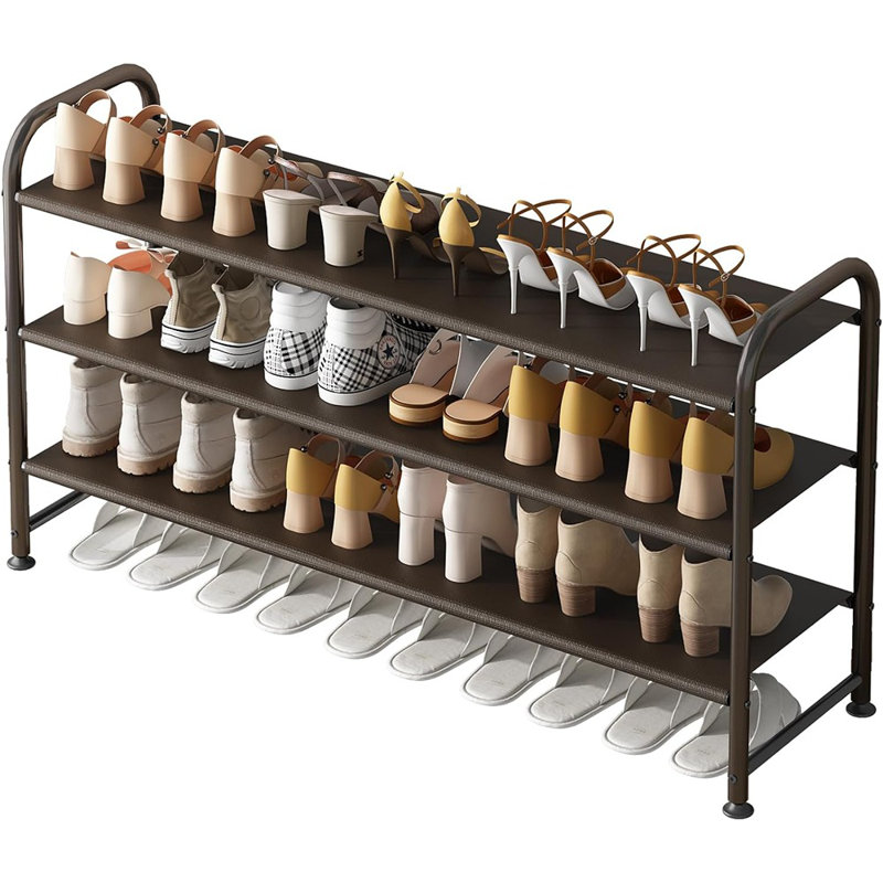 Shoe Rack 3 Tier Long Storage Organizer Wide Metal Shoe Shelf For Closet Entryway Brown