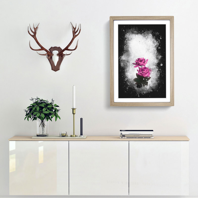 Two Pink Roses - Framed Print, 45cm H x 33cm W x 2cm D, Oak Framed