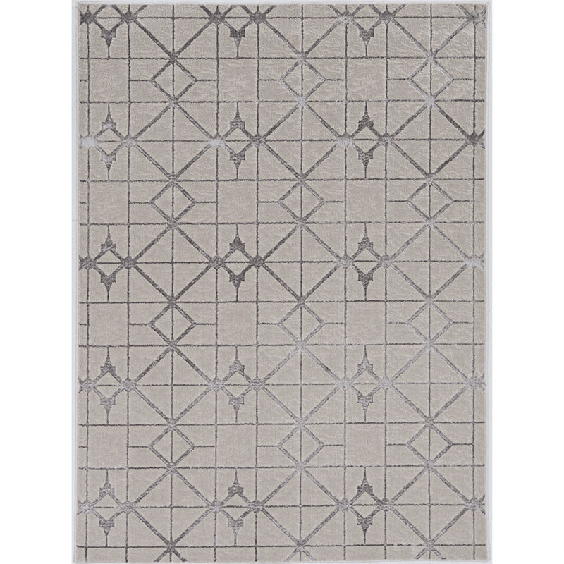 Tapis gris à motif géométrique Moy, Rectangle 6 pi 7 po x 9 pi 6 po