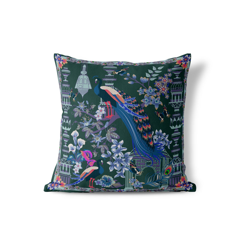Housse de coussin intérieur / extérieur en polyester Peacock Paradise, 16 po x 16 po, Vert
