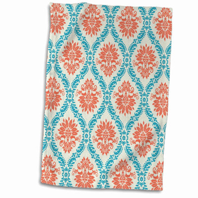 Tangerine Aqua Damask Sports Towel - 15x22