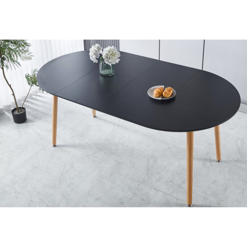 Table de salle à manger extensible avec plateau noir et pieds en métal stables, 100 x 100 x 75 cm, fonction de bureau exquise, souci du détail