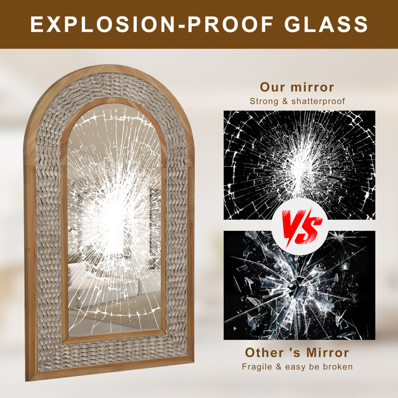 Arched Mirror with Wooden Frame, 46" x 26"