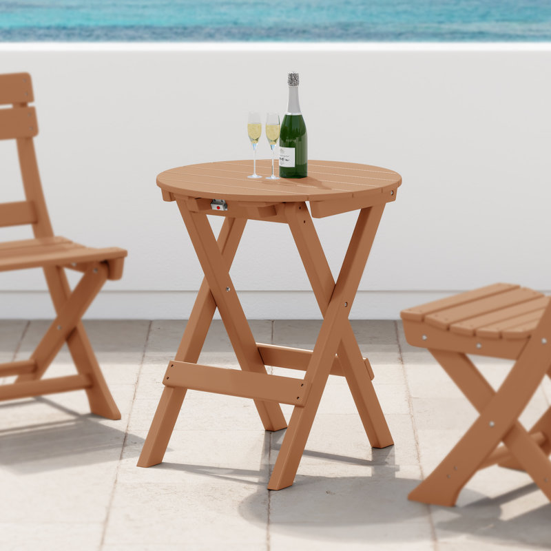 Round Patio Dining Folding Table, Teak
